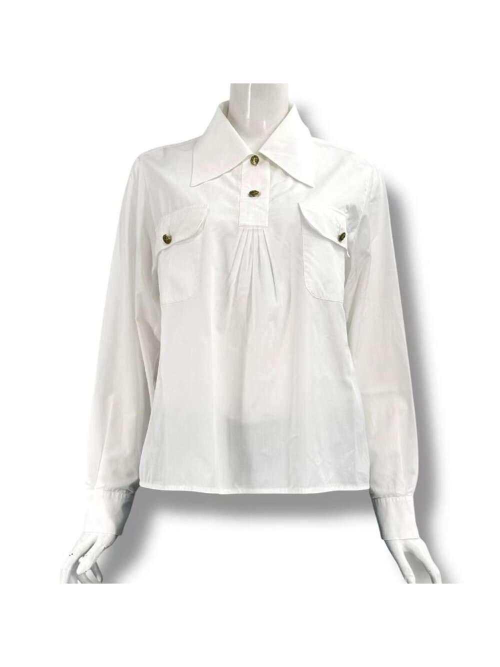 Chanel Blouse Shirt Gold Button Coco